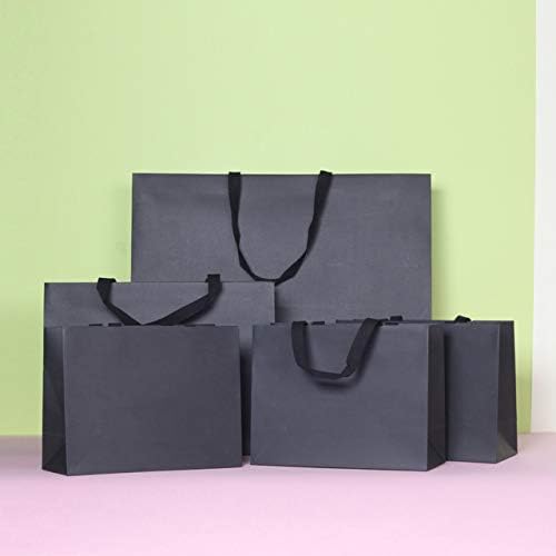 16pcs 6.3x2.4x5.1" (1) Small Size, Black Paper Bags with Black Cotton Handles, Thick Sturdy Durable Gift bags