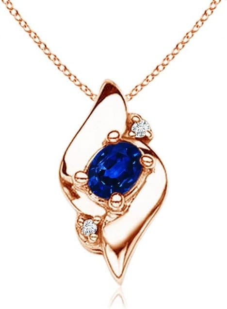 Angara Natural Blue Sapphire Pendant for Women | Shell Style Oval Sapphire and Diamond Pendant in 14K Solid Gold/Silver/Platinum With 18" Chain | September Birthday, Gemstone Jewelry Gift