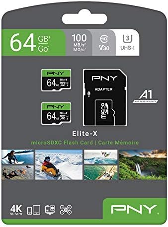 PNY 64GB Elite-X Class 10 U3 V30 microSDXC Flash Memory Card 2-Pack - 100MB/s, Class 10, U3, V30, A1, 4K UHD, Full HD, UHS-I, Micro SD