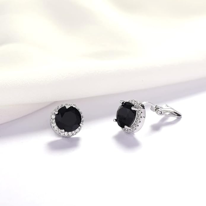 YOQUCOL 10MM Cubic Zirconia Crystal Clip On Stud Earrings Round Non Pierced Earrings for Women