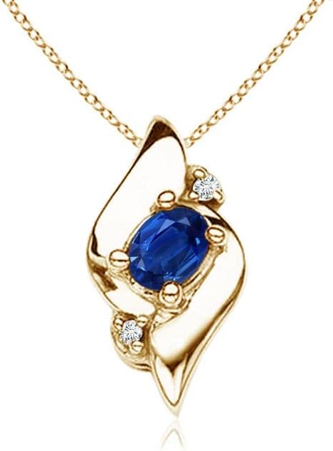 Angara Natural Blue Sapphire Pendant for Women | Shell Style Oval Sapphire and Diamond Pendant in 14K Solid Gold/Silver/Platinum With 18" Chain | September Birthday, Gemstone Jewelry Gift