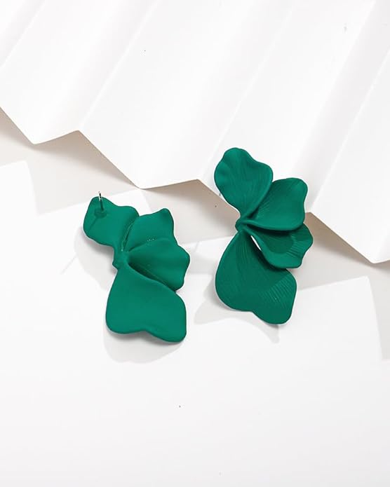 Chunky Flower Dangle Earrings for Women Large Floral Statement Earrings Boho Green & Blue Earring For Spring Holiday Jewelry Gift