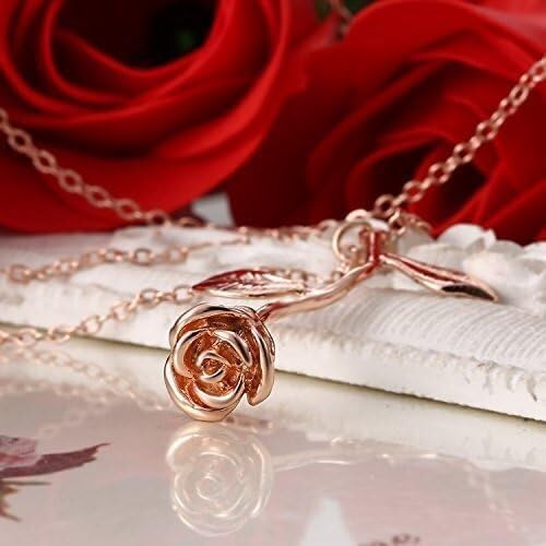 Rose Gold Flower Bracelet with Leaves, Adjustable Chain, Lobster Claw Clasp, 7 Inches