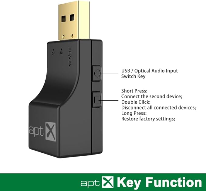 USB Optical Wireless Bluetooth Transmitter 2 in 1 Audio Transmitter Adapter Low Lantency APTX aptX-Adaptive/HD/LL Multi-Point HiFi Wireless Adapter for PS4/3 Xbox TV PC