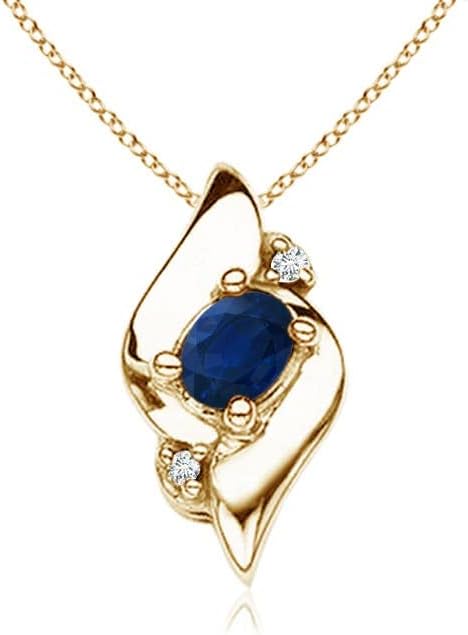 Angara Natural Blue Sapphire Pendant for Women | Shell Style Oval Sapphire and Diamond Pendant in 14K Solid Gold/Silver/Platinum With 18" Chain | September Birthday, Gemstone Jewelry Gift