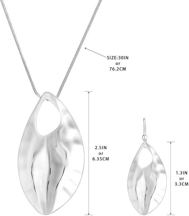 Madison Tyler Gold Plated Jewelry Set for Women | Silver Teardrop Pendant Necklace Trendy | Long Necklace with Snake Chain | Fashion Dangle Earring Set