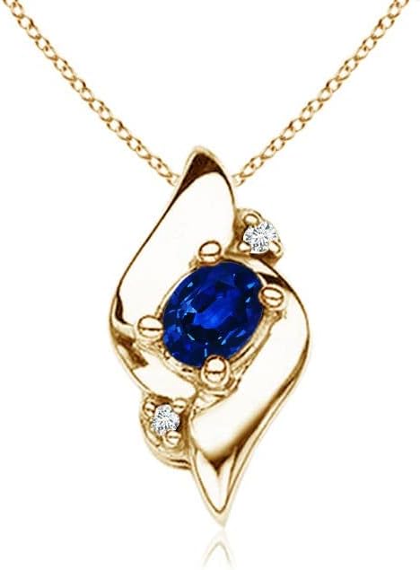 Angara Natural Blue Sapphire Pendant for Women | Shell Style Oval Sapphire and Diamond Pendant in 14K Solid Gold/Silver/Platinum With 18" Chain | September Birthday, Gemstone Jewelry Gift