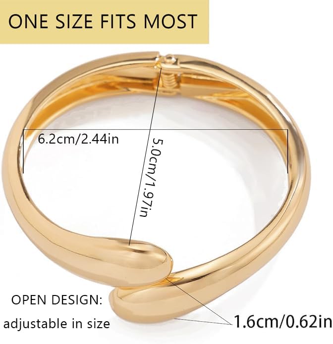 Eioi & Lmnm Gold Bangle Bracelets for Women, Chunky Gold Cuff Bracelet, Hinged Waterdrop Bangle, Statement Bracelet, Trendy Jewelry for Women