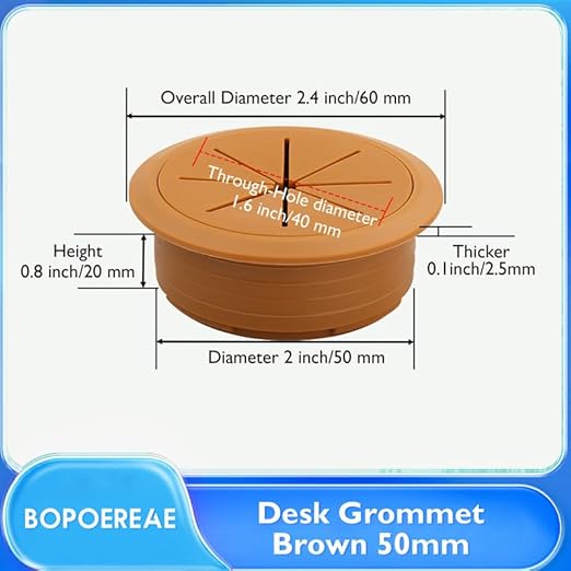 Desk Grommet 2" (50 mm), Desk Hole Cover for Cables Brown, Cable Grommet ABS Plastic, Desk Hole Grommet for Office and Home Table Cable, Detachable & Flexible Cable Cord Organizer-2 Pcs