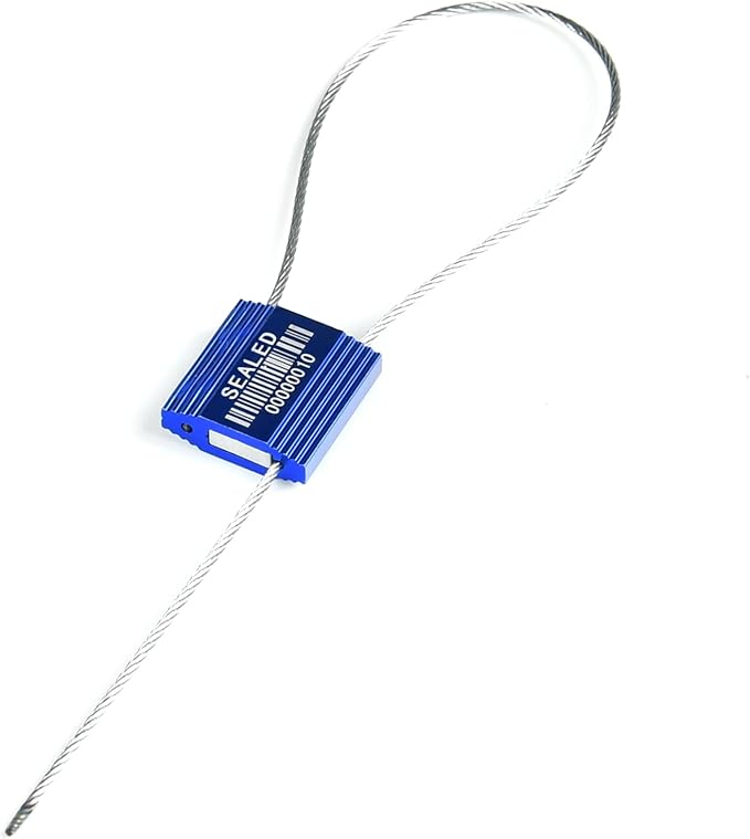 50 Blue High Security Cable Seals With Barcode - Pull Tight Numbered Steel Anti-Tamper Shipping Self-Locking Tags for Logistics - ISO 17712 Certificated