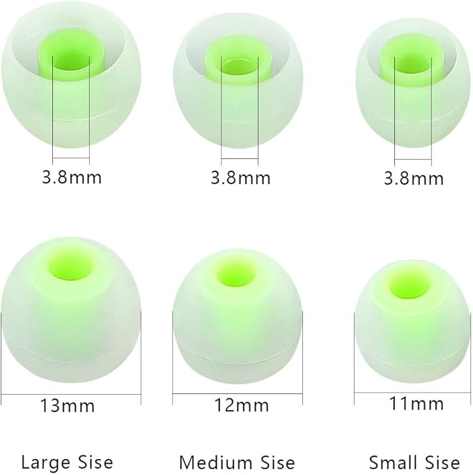Earbuds Replacement Tips Silicone Earbud Tips Ear Gels Fit for Inner Hole from 3.8mm - 5.1mm Earphones 9 Pairs S/M/L Clear Green