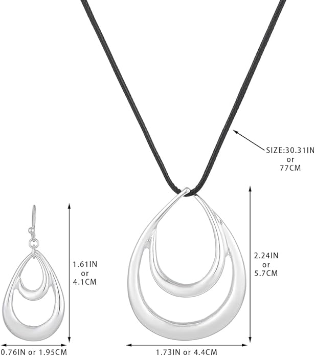 Madison Tyler Gold Plated Jewelry Set for Women | Silver Teardrop Pendant Necklace Trendy | Long Necklace with Snake Chain | Fashion Dangle Earring Set