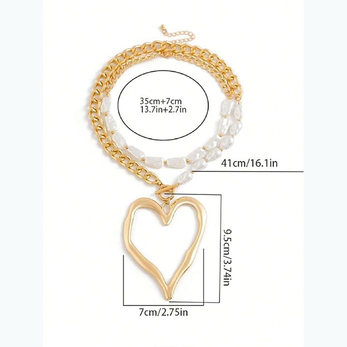 Chunky Gold Necklace Big Heart Necklace for Women Silver Large Statement Necklaces Thick Bold Chain Puffy Love Heart Charm Necklaces for Women with OT Toggle Silver Chunky Gold Jewelry Trendy Valentine's Day Gift