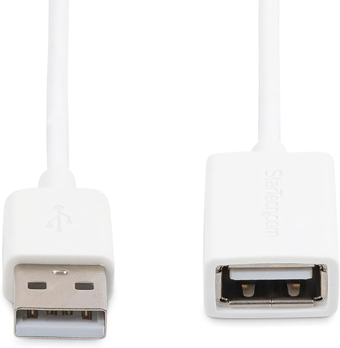 StarTech.com 2m White USB 2.0 Extension Cable Cord - A to A - USB Male to Female Cable - 1x USB A (M), 1x USB A (F) - White, 2 meter (USBEXTPAA2MW)