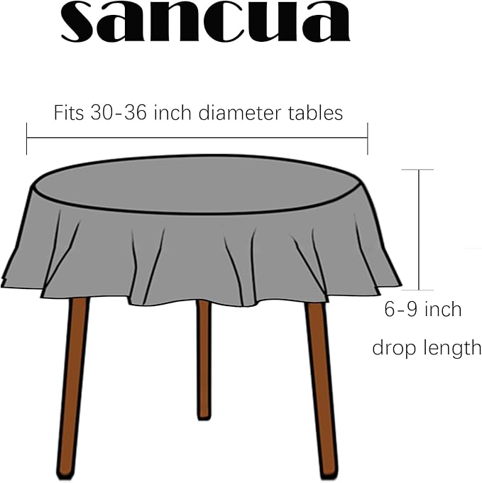 sancua Round Tablecloth - 48 Inch - Water Resistant Spill Proof Washable Polyester Table Cloth Decorative Fabric Table Cover for Dining, Buffet Parties and Camping, White(Fits 20-36 Inch Tables)