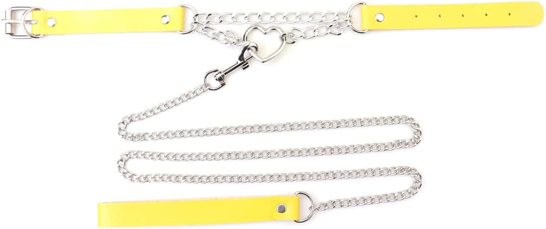 Harajuku Peach Heart Choker Punk Hauling Chain PU Leather Collar Gothic Necklace NightClub Goth Leash Belts