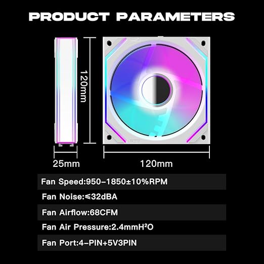 Jungle Leopard Interstellar V2 120mm PC Reverse Blade Case Fan Infinity Mirror Module Daisy-Chain ARGB Fan Triple Pack with Controller Suitable for Computer Case & 360mm AIO Cooler(White-3pack)