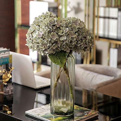 Kimura's Cabin 2Bouquets Fake Hydrangea Flowers Vintage Artificial Silk Flower Bouquets 10Heads for Indoor Home Table Centerpieces Wedding Party Decoration (Mint Green, Pack of 2)