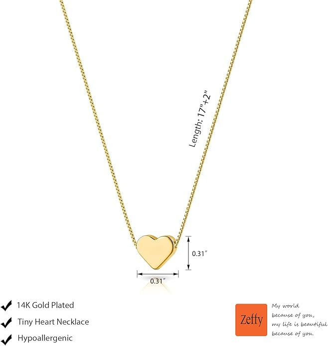 Zeffy Dainty Gold Heart Necklace for Women Trendy 14K Gold/Silver Plate Cute Heart Pendant Choker Necklaces Gold Love Heart Chain Necklace for Women Dainty Gold Jewelry Gifts for Women