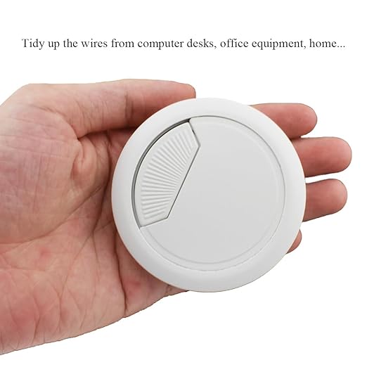 HAHIYO 2Pcs 2.4Inch/60mm White ABS Plastic Sector-Shaped Desk Grommet Wire Grommet Cable Management Cord Hole Cover Desk Wire Hole Insert Wire Organizer for Computer Office Home Equipment System