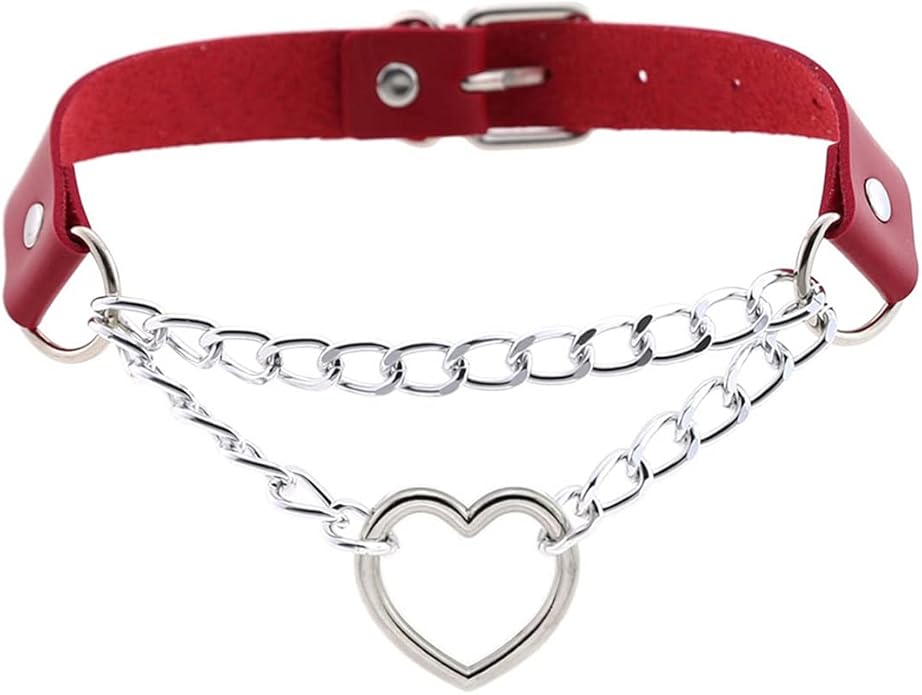 Harajuku Peach Heart Choker Punk Hauling Chain PU Leather Collar Gothic Necklace NightClub Goth Leash Belts