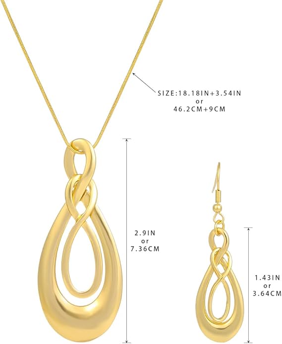 Madison Tyler Gold Plated Jewelry Set for Women | Silver Teardrop Pendant Necklace Trendy | Long Necklace with Snake Chain | Fashion Dangle Earring Set