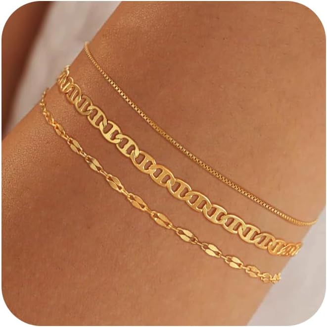 MBW Gold Bracelets for Women Trendy, Dainty 14K Gold Plated Bracelet Stack Beaded Chain Bracelet Set Thin Small Cute Paperclip Bracelets Fashion Waterproof Jewelry Gift Gold Accessories for Women