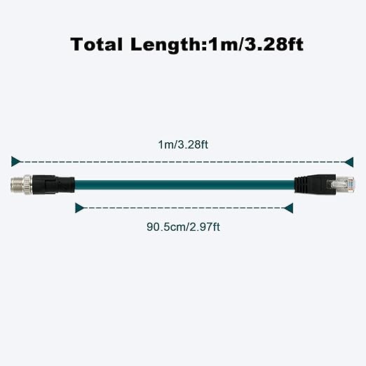 Alvin's Cables M12 8 Pin Male to RJ45 Shielded Ethernet Cable M12 X Coded 8 Position Cat6a Cable for Cognex Industrial Camera 3.2ft/1M