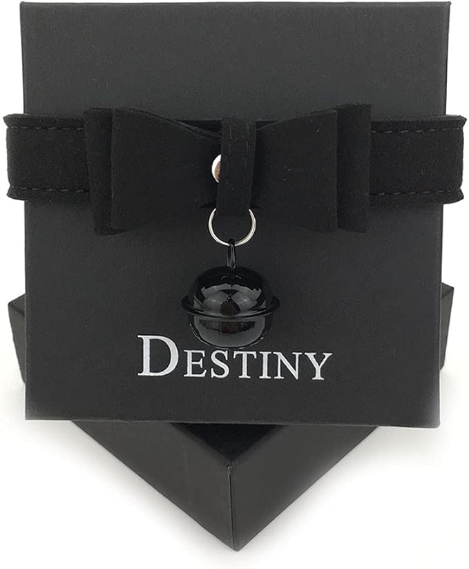 Destiny Love Bell Padlock Choker Collar Necklace Lolita Bow Collar Cat Kitty Velvet Necklace with Heart Lock and Key with Box for Women and Men