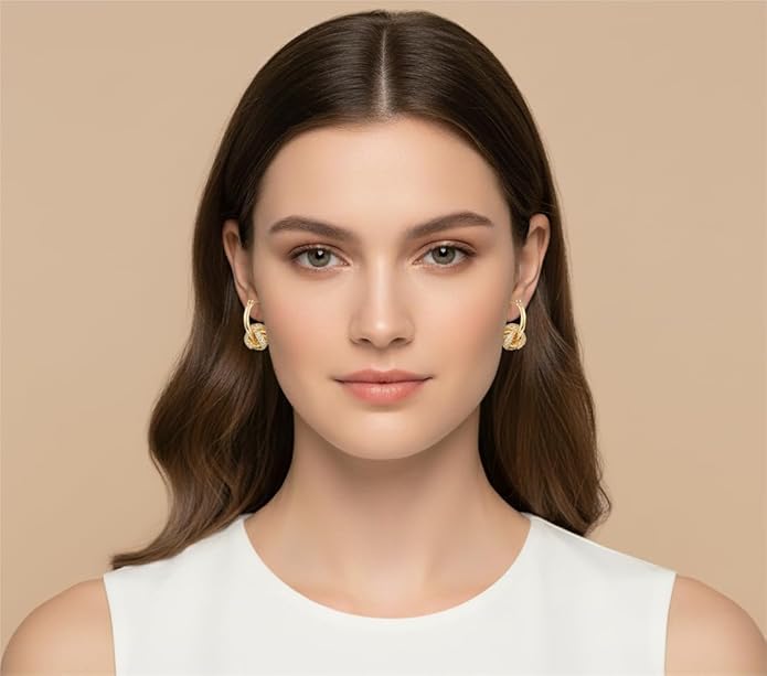 14K Gold Plated Hoop Earrings for Women Gold Plated Earrings for Women Gold Knot Earring for Womens Hoops Hypoallergenic Rotating Love Knot Design Dainty Dangle Drop Earring