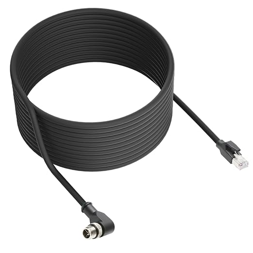 Alvin's Cables M12 X-Code 8 Pin Male to RJ45 Ethernet Cable for Cognex Keyence Camera, High-Flex Cat6a Cable for Industrial Automation, Fieldbus Module, Robotics, Right Angle 32.8ft/10m