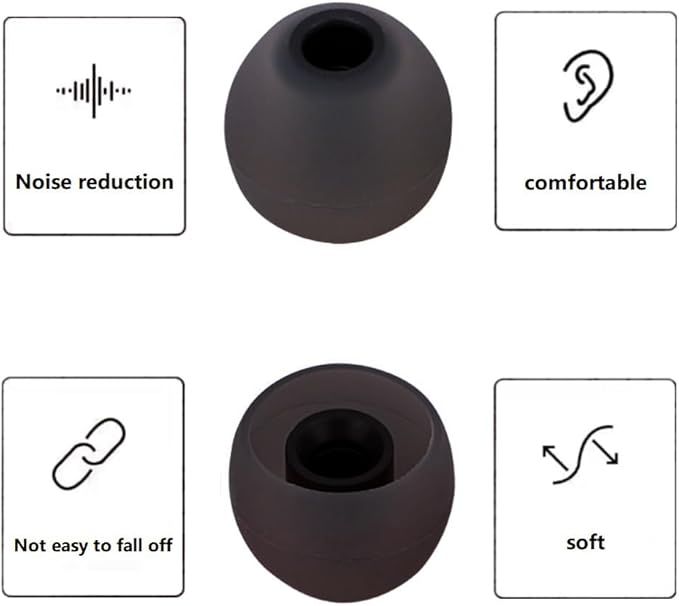 Earbud Tips Replacement Earbud Tips Ear Bud Replacement Pieces Silicone Soft and Comfortable Fit for Inner Hole from 3.8mm - 5.1mm Earphones 9 Pairs S/M/L Gray-Black