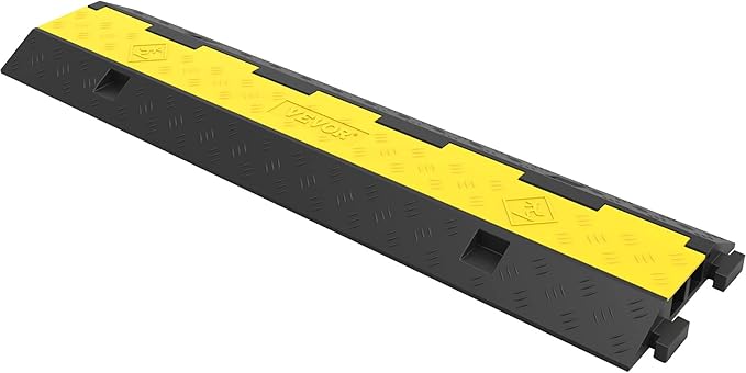 VEVOR Cable Protector Ramp, 4 Packs 2 Channels Rubber Modular Speed Bumps Rated 11000 LBS Load Capacity, Protective Wire Cord Ramp Driveway Rubber Traffic Speed Bumps Hump Cable Protector