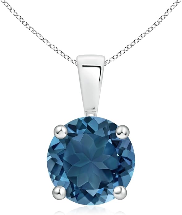Angara Natural Blue Topaz Solitaire Pendant for Women | Classic Prong-Set Round Blue Topaz Pendant in 14K Solid Gold/Silver/Platinum With 18" Chain | December Birthday, Gemstone Jewelry Gift