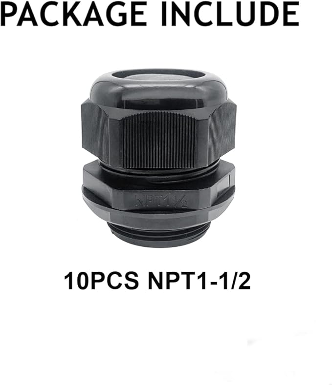 Cable Glands-PENGLIN 1-1/2" NPT Nylon Cable Connector, Strain Relief Cord Connector, IP68 Waterproof Adjustable Locknut(1-1/2 Inch (10-Pack))
