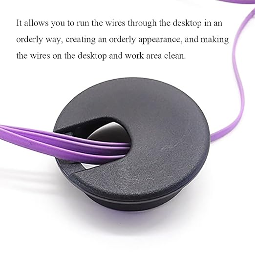 HAHIYO 2Pcs 2Inch/50mm Black ABS Plastic U-Shaped Desk Grommet Wire Grommet Cable Management Cord Hole Cover Desk Wire Hole Insert Wire Organizer for Computer Office Home School Equipment Systems