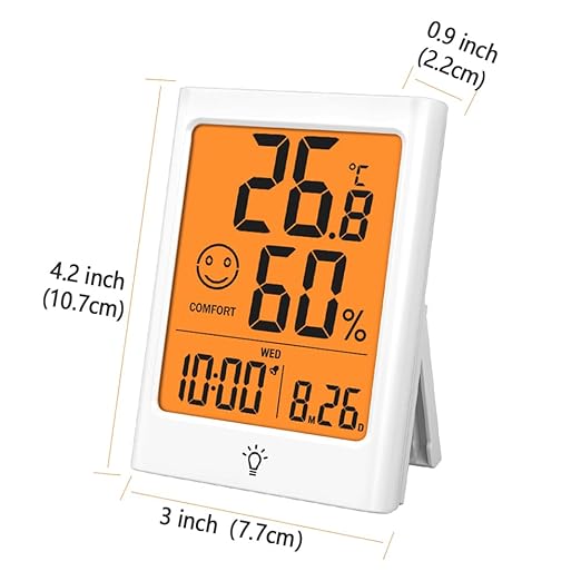 Digital Indoor Thermometer for Room, Smart Temperature Humidity Monitor with Backlight, Comfort Indicator, Max/Min Record, Time, Calendar, Alarm, °c/°f Switch for Bedroom, School