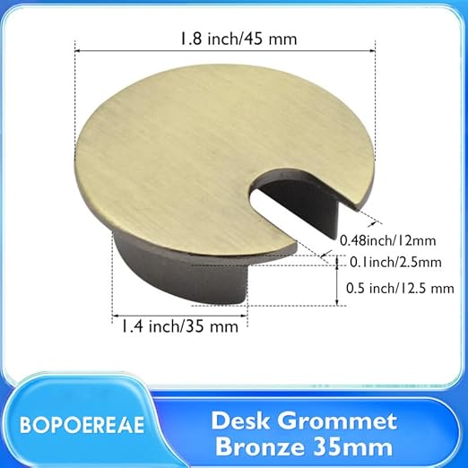 Desk Grommet 1-3/8" (35 mm), Desk Cord Hole Cover, Cable Grommet Metal Zinc Alloy Materilal, Desk Hole Grommet for Office and Home Table Cable, Detachable Cable Cord Organizer (Bronze 1 Pcs)