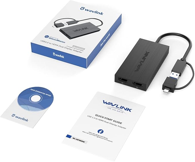 WAVLINK USB 3.0 or USB C to HDMI Adapter, HDMI Splitter for Dual Monitors, Universal Video Graphics for Thunderbolt 3/4, USB 4, Windows, Mac OS