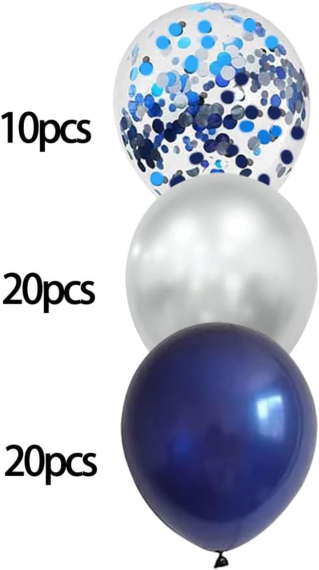50pcs 12inch Navy Blue Silver Latex Helium Balloons,Blue Silver Confetti Balloon for Graduation Decorations/Class of 2025 Birthday Anniversary Decorations