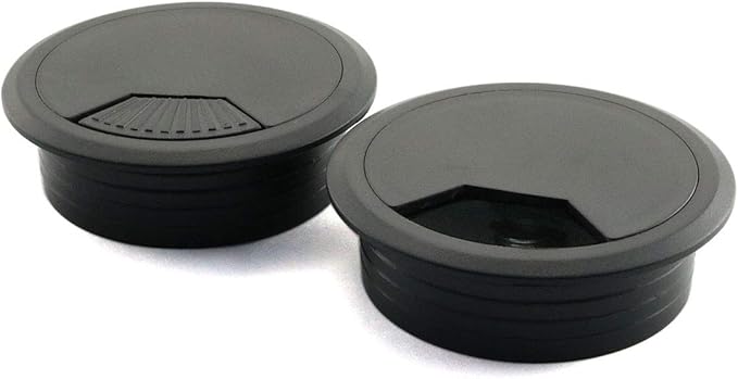 2pcs 2 inch Desk Wire Cord Cable Grommets Hole Cover for Office PC Desk Cable Cord Organizer Plastic Cover Black (Black-2Pcs)