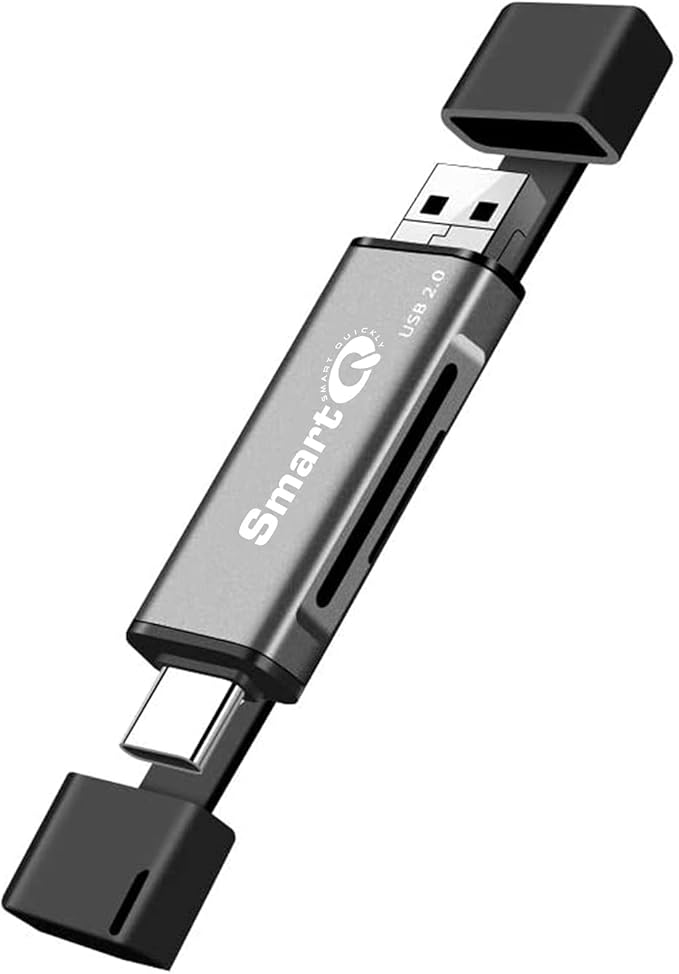 SmartQ C256 Micro SD Card Reader to USB Adapter USB-C and USB A USB Memory Card Reader USB 2.0 Super Speed for MicroSDXC, MicroSDHC, SD, SDXC, SDHC, SD Cards, Works for Windows, Mac OS X, Android
