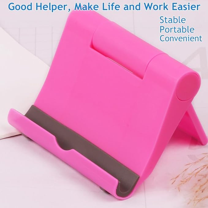 Cell Phone Stand for Desk Foldable Cell Phone Holder Desk Tablet Holder Mobile Phone Dock, Multi-Angle Universal Adjustable Tablet Dock (Pink+White)