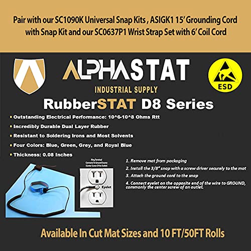 RubberStat Dual Layer ESD Workstation Rubber, Soldering, Cell Phone Repair - 24"x50' Royal Blue