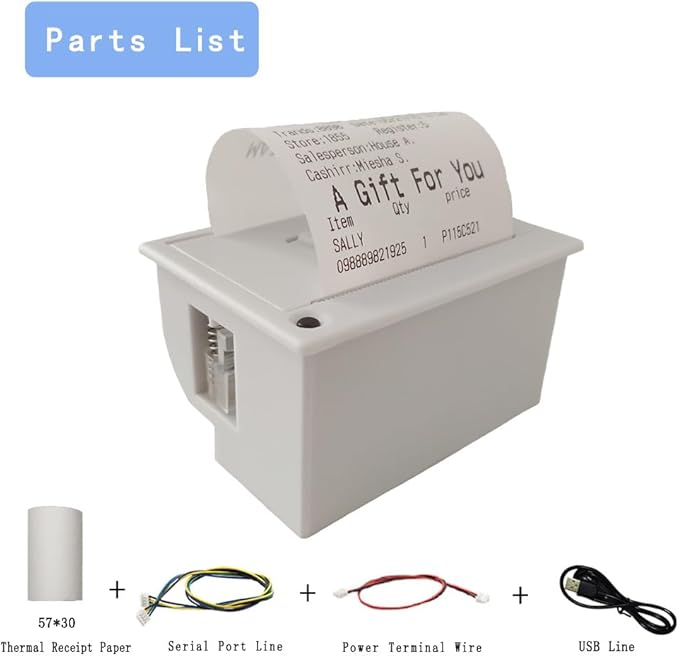 PRIMUZ Micro Thermal Printer Ticket Serial Port Printer Module Can Be Docked with Arduino/ESP32, Supporting Secondary Development TTL/RS232 White