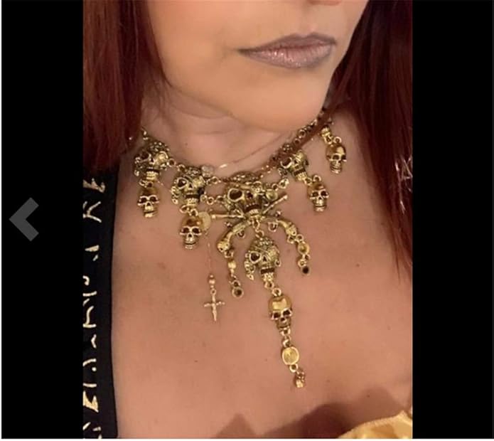 Jewelry Fashion Multi-Level Pirate Skull Tassel Charm Necklace Collar Bib for Women Horror Necklace Punk