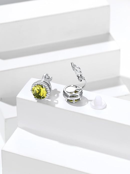 Silvora 925 Silver 8MM Cubic Zirconia Birthstone Clip On Stud Earrings Round Non Pierced Earrings For Women,Come with Box