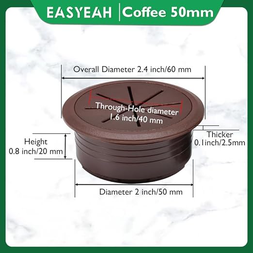 2 Pcs Desk Grommet 2"/50 mm, Desk Hole Cover for Cables, Cable Grommet ABS Plastic, Desk Hole Grommet for Home & Office Pc, Detachable Cable Cord Organizer,Coffee