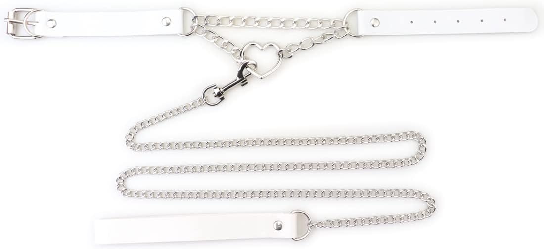 Harajuku Peach Heart Choker Punk Hauling Chain PU Leather Collar Gothic Necklace NightClub Goth Leash Belts