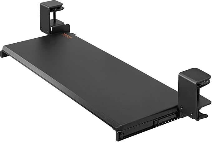 VEVOR Clamp on Keyboard Tray Under Desk, Desk Keyboard Tray Slide Out with Sturdy No-Drill C Clamp Mount, Large 26.8 x 11 inch Slide-Out Computer Drawer for Typing in Home, Office Work